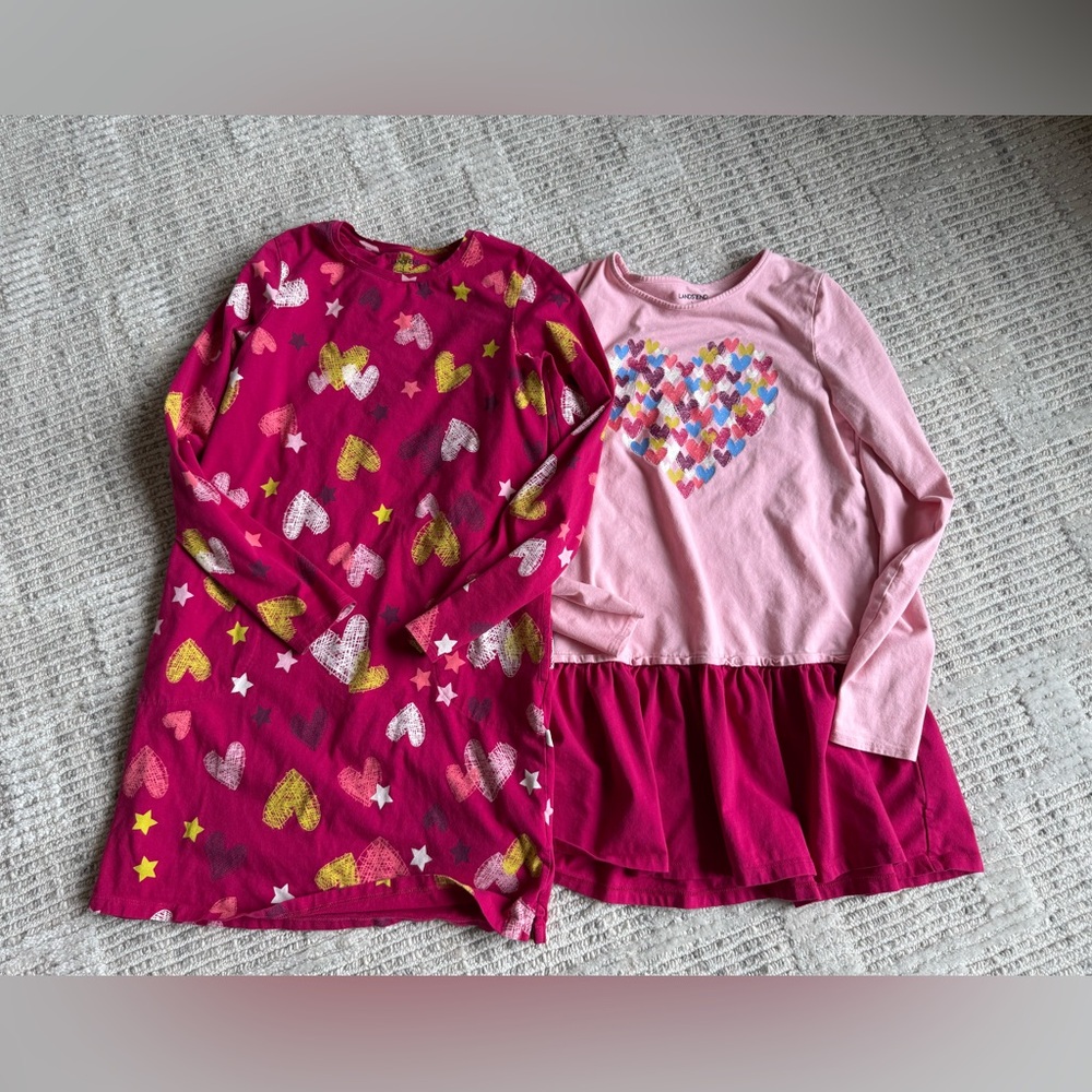 Lands' End Kids Dresses - Pink and Red with Heart Patterns